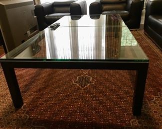 2 black Iron and glass modern square coffee tables