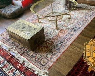 Vintage LaBarge brass and glass coffee table, 100% silk ~5x8 carpet