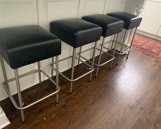 4 modern chrome and leather counter height bar stools