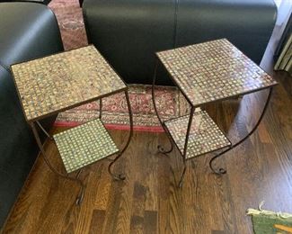 Iron and mosaic glass plant stands