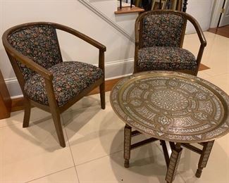 Pair of midcentury bentwood armchairs and vintage middle eastern table