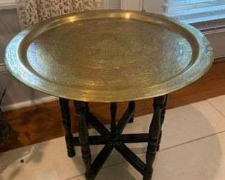 Signed etched brass tray-top table