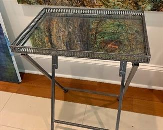 silver metal tray top table