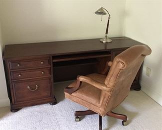 Sligh Home Office Furniture computer Desk (has hutch) & newer distressed Leather office chair