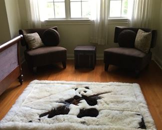 Pair of brown contemporary design chairs & alpaca Panda rug