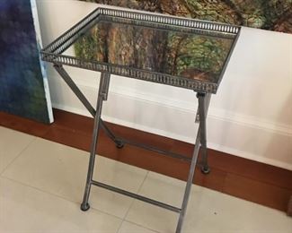 Gray metal contempoary tray-top folding table /serving table