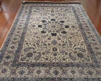 Very fine weave vintage carpet, navy gray and alabaster