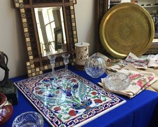 Turkish Tiles and Syrian mirror, Waterford candlesticks