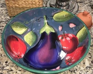 Huge serving bowl in eggplant motif, goes with serving bowls set of 6