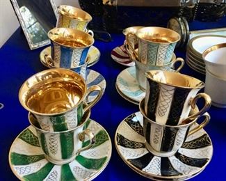 Set of porcelain aleman demitasse cups and saucers