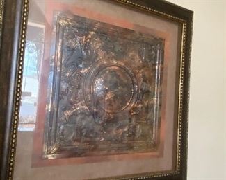 Framed tin pressed ceiling tiles