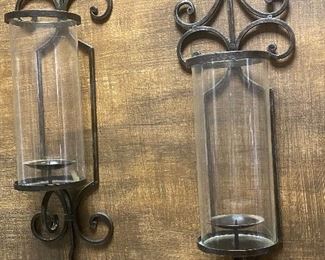 Glass and metal candle wall scones