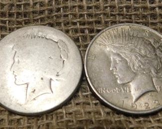 2 Peace Silver Dollars
