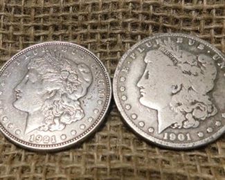 1921 and 1901 O Morgan Dollars