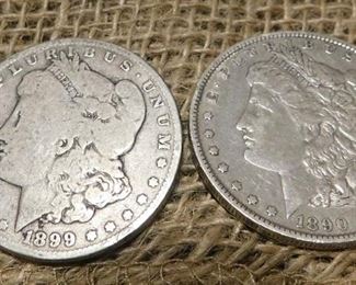 2 Morgan Dollars(1899 O,1890 O)