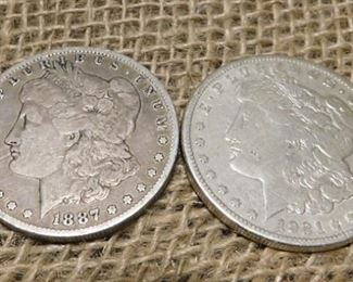 1887 O and 1921 S Morgan Dollars
