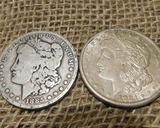 1885 and 1921 Morgan Dollars