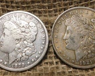 1879 and 1921 Morgan Dollars