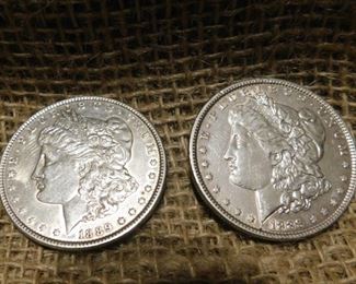 2 1889 Morgan Dollars