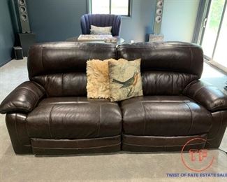 Powered Leather Double Recliner Couch