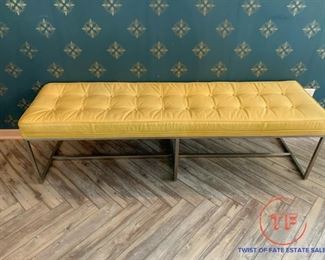 ETHAN ALLEN Tufted Leather Bench with Chrome Base