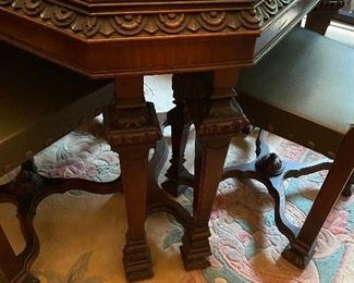 THIS BEAUTIFUL ANTIQUE DINING SET WITH 3 SIDEBOARDS AND 6 CHAIRS.  WE WILL BREAK UP ON SATURDAY. BUILT BY BUCKINGHAM MFG IN NEWARK NJ!! STUNNING AND IN BEAUTIFUL CONDITION! 