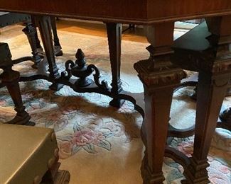 THIS BEAUTIFUL ANTIQUE DINING SET WITH 3 SIDEBOARDS AND 6 CHAIRS.  WE WILL BREAK UP ON SATURDAY. BUILT BY BUCKINGHAM MFG IN NEWARK NJ!! STUNNING AND IN BEAUTIFUL CONDITION! 