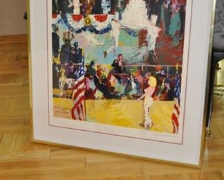 Happy Birthday Mr. President signed Leroy Neiman serigraph.  Frame Ht:  49"  Width:  44"  -  numbered  528/600