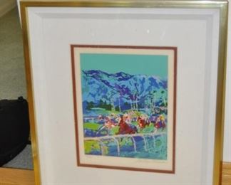 Racehorses signed Leroy Neiman serigraph.  Frame Ht:  20"   Width:  17"  --  numbered 1121/1200