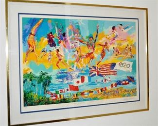 American Gold -  84 Olympics -swimming, track, basketball, etc  -- signed Leroy Neiman serigraph.  Frame Ht:  39"  Width:  52"    Dedicated to Tony  by Leroy '87 --  numbered  489/600