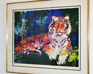 Tiger signed Leroy Neiman serigraph.  Frame Ht:  35"  Width:  42"    Dedicated to Debbie on the back by Leroy --  numbered  HC  37/125