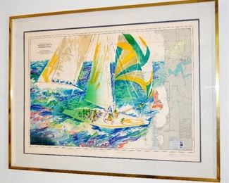 Approach to Fremantle signed Leroy Neiman serigraph.  Frame Ht:  37"    Width:  41"    Dedicated to Nick back by Leroy '87   --- numbered    HC 120/175