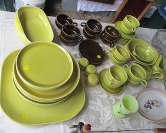 selection of Russell Wright in Chartreuse and Chocolate brown. 