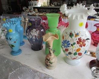 Very nice hand blown painted glass vases. Most with pontil marks.