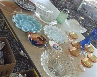 Assorted glassware, egg plates, Carnival and more