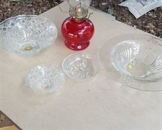 Oil lamp and glassware