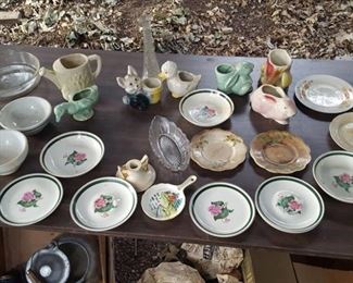 Assorted plates and planter