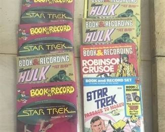 10 assorted superhero book and record sets