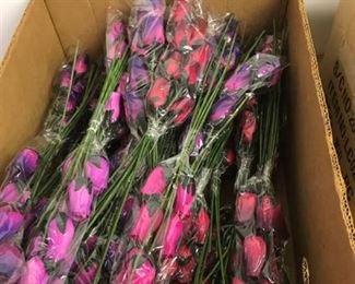 approx 36 artificial floral bouquets red, pink, and purple