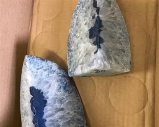 pair of blue polished geodes