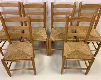 6 wood and wicker seat chairs