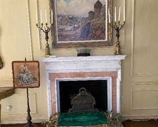 Large oil on canvas c. 1931 along with wonderful French candelabra