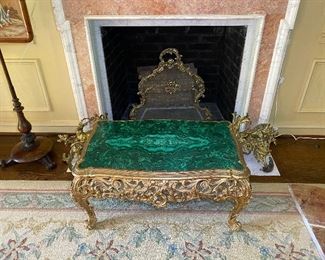 Hard to find Malachite bench on ornate carved gilt wood base