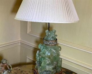 Large carved jade lamp, one of two