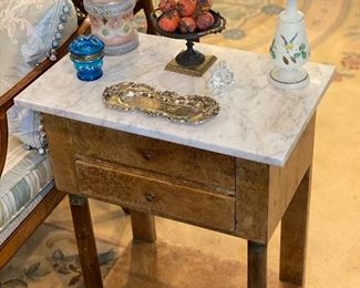 Pair Continental marble top two drawer stands