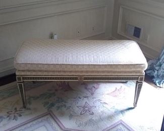 Italian parcel gilt and polychrome decorated bench