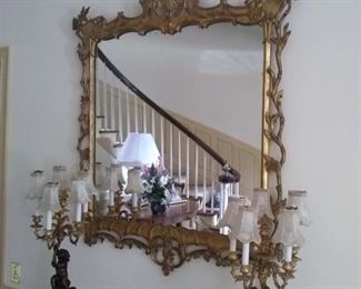 Desirable square Chinese inspired gilt wood carved mirror