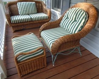 Rattan and metal Chaise Lounge, Chair and Ottoman, Love Seat with cushions.  Will offer separately 