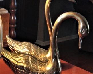 .Solid Brass Swans