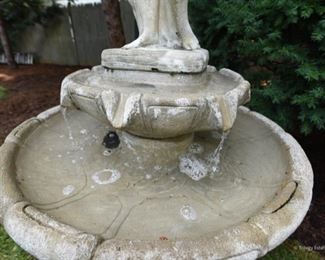 Cast Concrete Figural Fountain $895
36” diameter on main bowl. 57” tall
